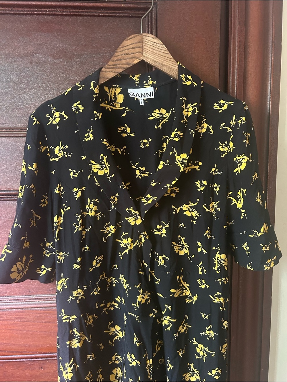 GANNI Dalton Wrap Dress Midi Floral Tie Waist V-Neck Feminine Scandi Chic Size34 - Picture 6 of 11